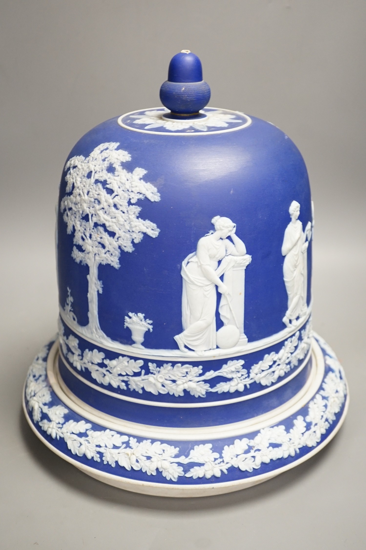 A Wedgwood style blue jasper stilton dome and stand, 36cms high